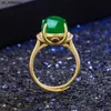 Bandringen Echt goud 18K Geel Gold Open Resizable Ringen Fijne natuurlijke smaragdsteen Stone voor bruiloft verlovingsfeest voor vriendinwife geschenken J230522