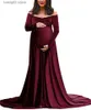 Umstandskleider Langarm Maxi Umstandsfotografie Kleider Fotoshooting Tailliertes Kleid Elegantes Schwangerschaftskleid Schwangere Frauen Samtkleid mit Schwanz T230523