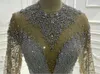 2023 럭셔리 아랍어 두바이 웨딩 드레스 환상 하이 목 라인 스톤 크리스탈 3D 꽃 신부 공식 가운 사용자 지정된 멍청이 드 노이 바