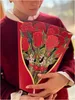 인사말 카드 팝업 빨간 장미 팝업 12 인치 라이프 크기의 꽃다발 3D 팝업 종이 기념일 메모 카드 및 봉투 드롭 배달 AMLTX