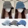 Vintage large bord pêcheur chapeau femmes pliable parasol visières Denim pêcheur casquette femme réglable extérieur seau Panama casquette