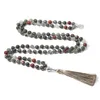 Colliers Natural Bloodstone 108 Mala Collier noué perlé semi-anice de méditation yoga japamala bijoux avec arbre de vie pendentif