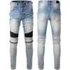 Vêtements de créateurs Amires Jeans Pantalons en denim 606 Jeans pour hommes Hommes High Street Amies Marque de mode Couleur claire Lavage à l'eau Fermeture à glissière Splice Moto Slim Fit Pieds Pantalon Dis