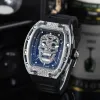 2022 Nowy luksusowy zegarek marki męskiej Plered-Out Trend Skull Diamond Casual Watch Watch Silikhone Silikon zegarek kwarcowy Silikhone Sprzedawany w fabryce Raloggio Factory