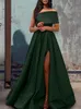 Elegant A-Line Grape Prom Party Dress 2023 Kort ärm en axel satin med veck slit kväll formella klänningar mantel de soiree skräddarsydd