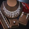 Halsbandörhängen Set smycken för kvinnor Runda hängande ring 4st 2023 Luxury Princess Silver Color Oval Zircon Ornaments