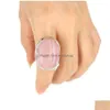 Solitaire Ring Natural Gem Stone Oval Finger Women Justerbar Reiki Chakra Healing Point Pink Quartz Onyx Lapis Lazi Unakite Jewelry DHB0R