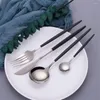 Bord mattor Black Silver Fork Spoon Knife Rostfritt stål Bestick Silver Silver Icetea Flatvarutabellväster Chopsticks Cogervis