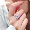 Cluster Rings Luxury Creative Pear Water Drop Ring Silver Color Engagement Wedding Bands Lotus Flower For Women Jubileum Present