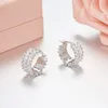 Huggie Sljely Luxury 925 Sterling Silver Shilly Double Row squubic Zirconia Stones Hoop earrings for womenファッションパーティージュエリー