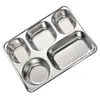 Ensembles de vaisselle Assiette divisée en acier inoxydable avec plateau à lunch en métal rectangulaire à 5 compartiments pour le travail scolaire à domicile sans