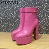 Boots Super High Heels Ankle Boots Women Genuine Leather Buckle Strap Platform Shoes Women Chunky Heels 14.5 CM Short Boots Woman X230523