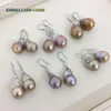 Boucles d'oreilles NOUVEAU grande taille baroque nucléé crochet boucle d'oreille forme boule de flamme violet couleur dorée perle d'eau douce naturelle couleurs rares