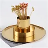 Cajas de almacenamiento Contenedores Golden Round Pen Holder Jarrón creativo Arreglo floral Decoración interior Adornos Oficina Material escolar D Dhi3M