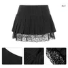 Skirts Womens Dark Gothic Punk Sexy Low Waist A-Line Mini Skirt Striped Print Pleated Lace Trim Patchwork Short Skater