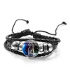 Bracelets porte-bonheur DoreenBeads Série Constellations Bracelet 12 Signes du Zodiaque Bouton Noir Tissé Cuir Verre Dôme Bijoux Hommes Accessoires