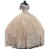 Champagne Glitter Abiti Quinceanera Con 3DFlower Perline Robes De Ball 2023 corsetto stringato Prom vestido de aniversario de 15 anos