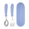 Dinnerware Sets Small Round Round Dining Sala de mesa Conjunto de 2pcs Aço inoxidável Baby Tableware Spoon Portable e garfo com caixa de armazenamento fofa