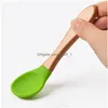 Spoons Sile Portable Tableware Child Food Wooden Handle Coffee Scoop Baby Training Spoon Home Kitchen Tool Drop Delivery Garden Dini Dhtgt