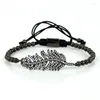 Charm Bracelets Anil Arjandas CZ For Women Macrame Braiding Cord 24k Metal Plated Beads Leaf Shape Clear Crystal