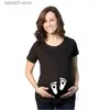 マタニティトップスティーマタニティ服サマーショートスリーブTシャツブラウスフットプリント面白い女性妊娠Tシャツ妊婦のTシャツT230523