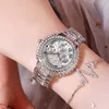 Montres à trois yeux Bracelet en cristal pour femmes de luxe face à l'horloge de marque de montre à quartz pour femmes à la mode pleine de diamants