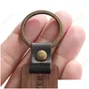 Keychains Lanyards Personalized Leather Keychain Pendant Beech Wood Carving Lage Decoration Key Ring Diy Thanksgiving Holiday Gift Dhv2Y