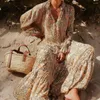 Werkjurken v-neck maxi jurk met lange mouwen grote zoom bohemia bloemenprint ruches trim baggy streetwear