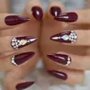 False Nails Medium Oval Red Gold Glitter Press On Salon Manicure Reusable Fake Nail Art Tips DIY Fingernails For Wedding Party