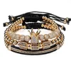 Bracelets 3pcs/Set Luxury Gold Color Beads Royal King Crown Dice Charm CZ Ball Bracelet Mens Fashion Bracelets Bangles Multi Size