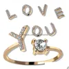 Cluster Rings Diamond 26 Letter Ring Simple Open Justerbara modesmycken Tillbehör Presentleveranser Drop Leverans Dh8yn