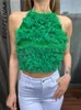 Débardeurs pour femmes BOOFEENAA Mesh Frilly Halter Tops Femmes 2023 Summer Backless Crop Top Sexy Resort Wear Camis Rose Vert Noir C83-BI12