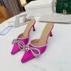 Slippers high-heeled sandals women's dress shoes genuine leather fashion bow Crystal Rhinester high-heeled slippers 6.5CM 35-42