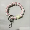 Schlüsselanhänger Lanyards Personalisiert Baseball Perlen Armband Schlüsselbund PU Leder Anhänger Bag Dekoration Handgelenk Schlüsselkette Schlüsselriss D DHPCO