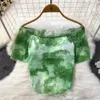 Women's Blouses WDMSNA Off-the-shoulder Tie-dye Printed Women Short Sleeve Shirt For Summer 2023 Korean Fashion Slim Blusas Top