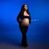 Zwangerschapsjurken Sexy holle zwangerschapsjurk voor fotografie stretch blootgestelde buikjurk fotoshoot studio accessoires kleding zwangere vrouwen T230523
