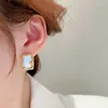 Boucles d'oreilles à tige MENGJIQIAO français Vintage coquille carrée pour les femmes frais quotidien couleur or métal boucle d'oreille Pendiente fête bijoux