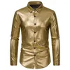 Herrklänningskjortor 2023 herrar våren avslappnad långärmad skjorta mode rand guld ljus ansikte cardigan fast färg smal passform