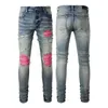 Blue amari amirl Perforated amirlies am es amis imiri amiiri High AM Designer Jeans Clothing es Street Jeans Denim Pants Mens 6513 Patch Slim Fit Perforated Tigh 42T2