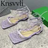 Sommarskor Kvinnor Square Toe Ankle Strap Mesh Hollow Outs Sandaler Women Square Toe Runway Flat Shoes Woman Zapatos de Mujer X230523