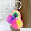 Keychains Lanyards Plush Pvc Cloud Rainbow Keychain Womens Bag Decoration Pendant Fashion Accessories Key Ring Drop Delivery Dhxmr