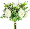 Decorative Flowers 2 Bundles Artificial Silk Peony Roses Babys Breath Eucalyptus Leaves Wedding Bridal Bouquets For Table Centerpieces