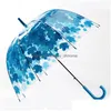 Umbrellas Fashion Long Handle Transparent Creative Leaf Printing Manual Bubble Mushroom Umbrella 3 Colors Gift Supplies Drop Deliver Dhy4O