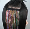 20 -calowy olśniewający laserowy klips do włosów z prostym złotym drutem i siedem kolorów jasnych jedwabnych przedłużania włosów dostępnych w różnych stylach wspierających dostosowanie