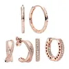 Huggie Blush Pink 14K Rose Gold Hoop Earrings For Women Crystals Zircon Stones Hearts Solitaire Huggie Snake Chain Pattern Fine Jewelry