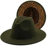 Breda randen hattar enkla leopard röd botten fedora damer ull filt hatt kvinnor män fest trilby jazz lapptäcke panama cap elob22