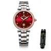 Relógios de pulso assistem às mulheres famosas quartzo olense lq8037 Relógio de cristal de chrice de safira vermelha gril 2023