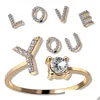 Cluster Rings Diamond 26 Letter Ring Simple Open Justerbara modesmycken Tillbehör Presentleveranser Drop Leverans Dh8yn