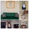 Decorative Objects Figurines Cute Antlers Rabbit Head Statue Home Decor 3D Sculptures Figurines Wall Hang Decoration Animal Statues Living Room Art Crafts 230523