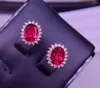 Studörhängen E708 Fina smycken Real 18K Rose Gold Red Tourmaline 3.1ct Gemstone Diamonds Studs for Women